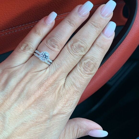 14k Solid White Gold Engagement wedding Ring Set - Picture 2 of 8